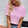 Yousheng Women Tops Round Neck Short Sleeve Shiny Sequin Embellished T-Shirt Regular Fit Tee Shirt Daily Wear