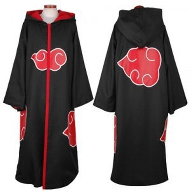 4pcs Anime Naruto Akatsuki Uchiha Itachi Cosplay Costume Cloak Robe Ninja Cloak Set Ring Headband Halloween