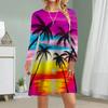 Women Casual Dress Autumn Coconut Tree Print Dresses For Women O-neck Short Sleeve Dress Plus Size