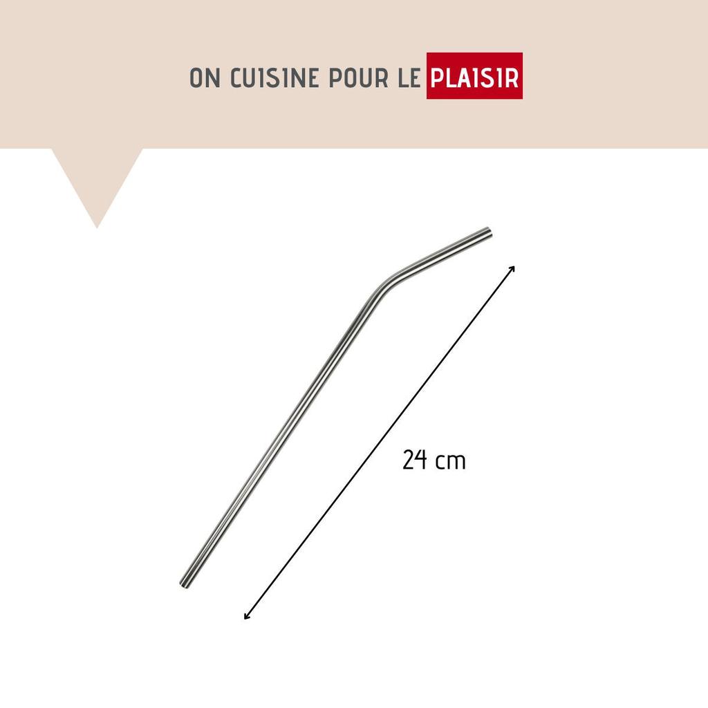Set of 4 Curved Stainless Steel Straws with Brush 24 Cm Fackelmann Bar Concept Ref. 54857