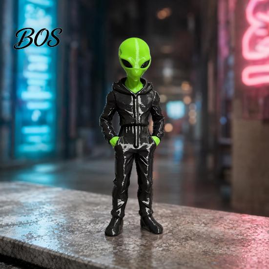 Sci-fi Street Style Decor Alien Wearing Hoodie Statue, 3D Printed Green Figurine, Collectible Figurine Sculpture, Sci-Fi Desktop Decoration