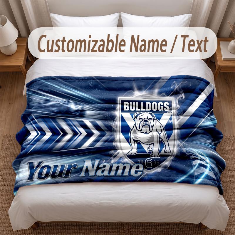 Canterbury-Bankstown Bulldogs Printed Flannel Blanket Custom Name Text Soft Warm Throw For Bedroom Holiday Gift