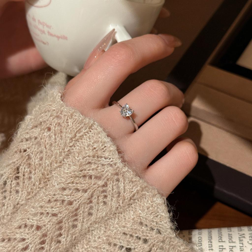 925 Sterling Silver Heart Cut CZ Solitaire Ring for Women Dainty Engagement Promise Ring Minimalist Fine Jewelry for Women