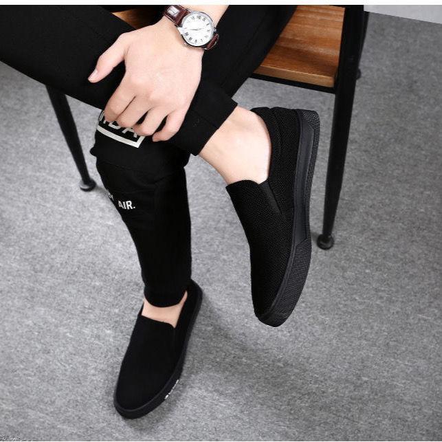 Тканевая обувь мужская на четыре сезона мужская обувь корейская версия парусиновая обувь повседневная обувь черная обувь на плоской подошве обувь на одном педале ленивая обувь