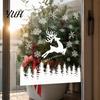 Creative Winter Gifts White Elk Christmas Window Clings, Snowy Xmas Tree Windows Stickers, Decorative Forest Scene Stickers Trees Decorations