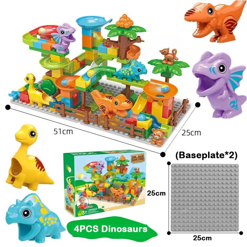 Dinosaur Marble Run Large Building Blocks STEM Ball Race Track for Boys Girls with Functional Marbles Maze Game Toys for Kids