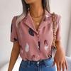 Women's Summer Casual Loose Feather Collar Short Sleeve Blouse Top All Match Shirt Suit
