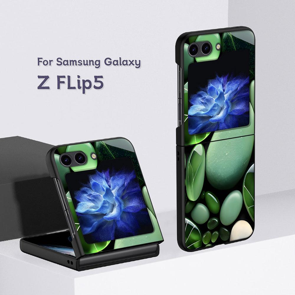 Beautiful Stone Case for Samsung Galaxy Z Flip5 Black PC Phone Cover Z Flip 5 5G Hard Luxury Coque Zflip5 Funda Capa
