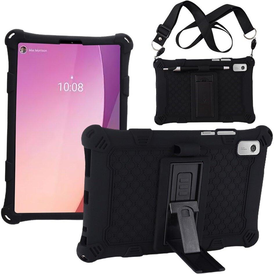 Lenovo Tab M9 case, armored with stand and strap, black