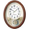 Clock Wall Clock Melody Clock Radio Analog Triple Selection Melody Decorative Pendulum Wooden Frame Brown Wood AM257B