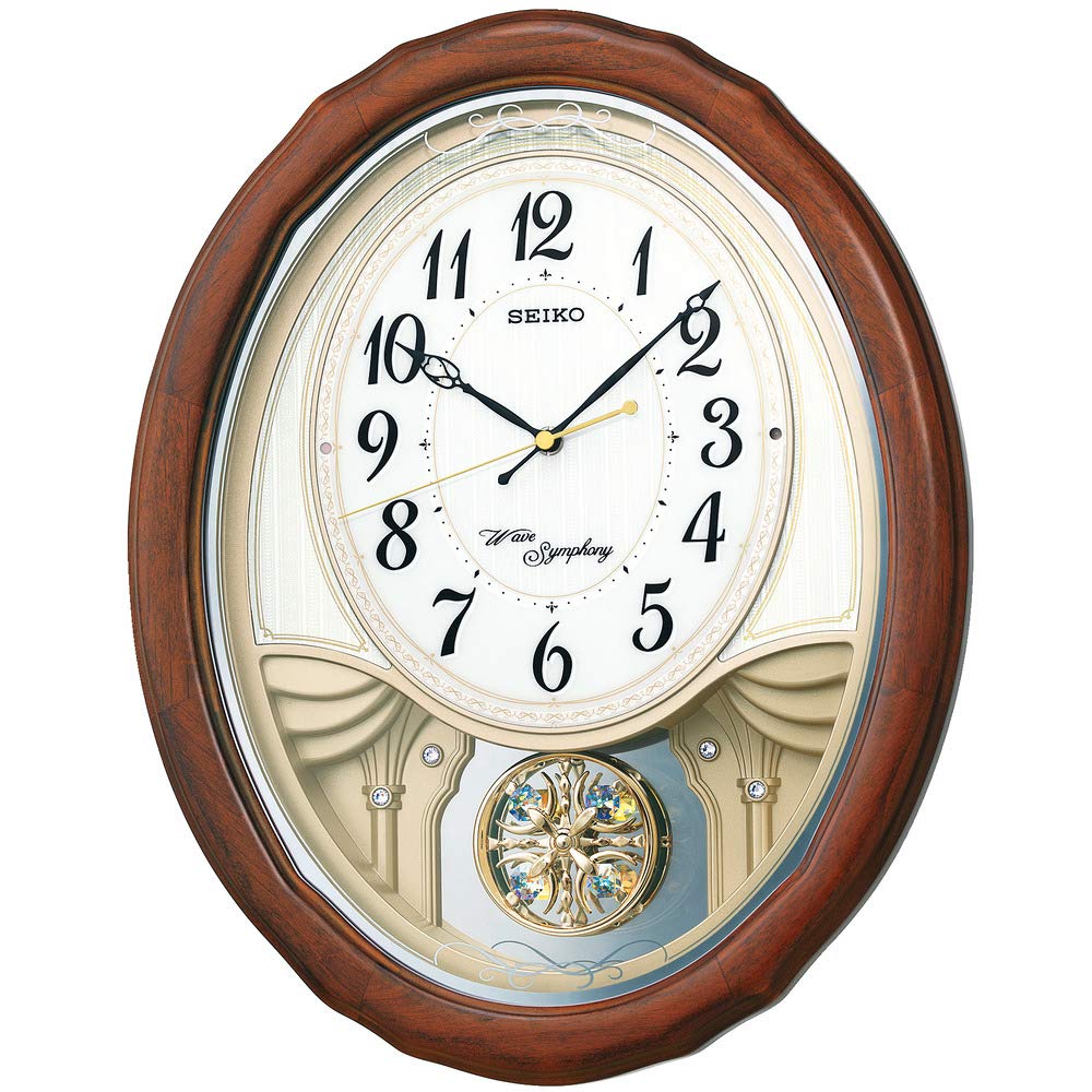 Seiko Clock Wall Clock Melody Clock Radio Analog Triple Selection Melody Decorative Pendulum Wooden Frame Brown Wood AM257B