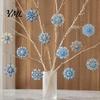 Tree Ornaments 12 Pcs Wooden Snowflake Ornaments, Blue Winter Christmas Hanging Decoration, Wonderland Party Decor Double Sided Holiday Pendant
