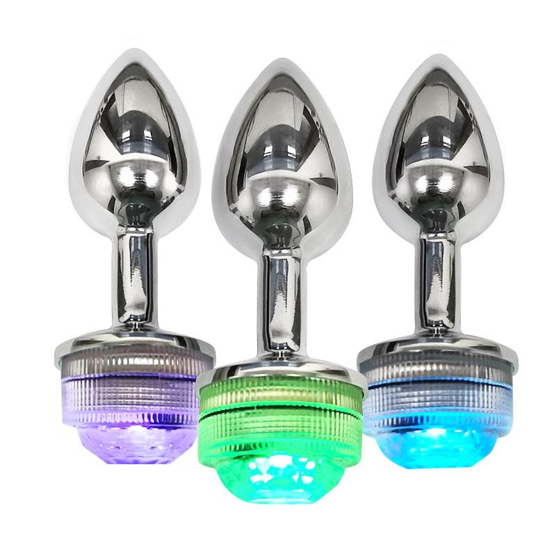 Colorful Anal Plug LED Glowing Butt Plug Vagina Massage Luminous Anal Tail Stainless Steel Butt Dilator Anus Sex Toys for Women
