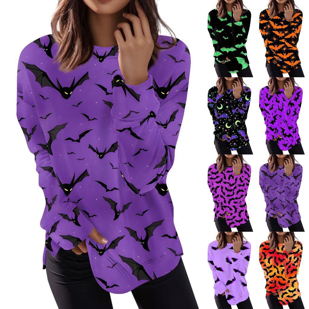 Женская мода пуловер с длинным рукавом толстовка повседневная футболка Хэллоуин с принтом свободный топ