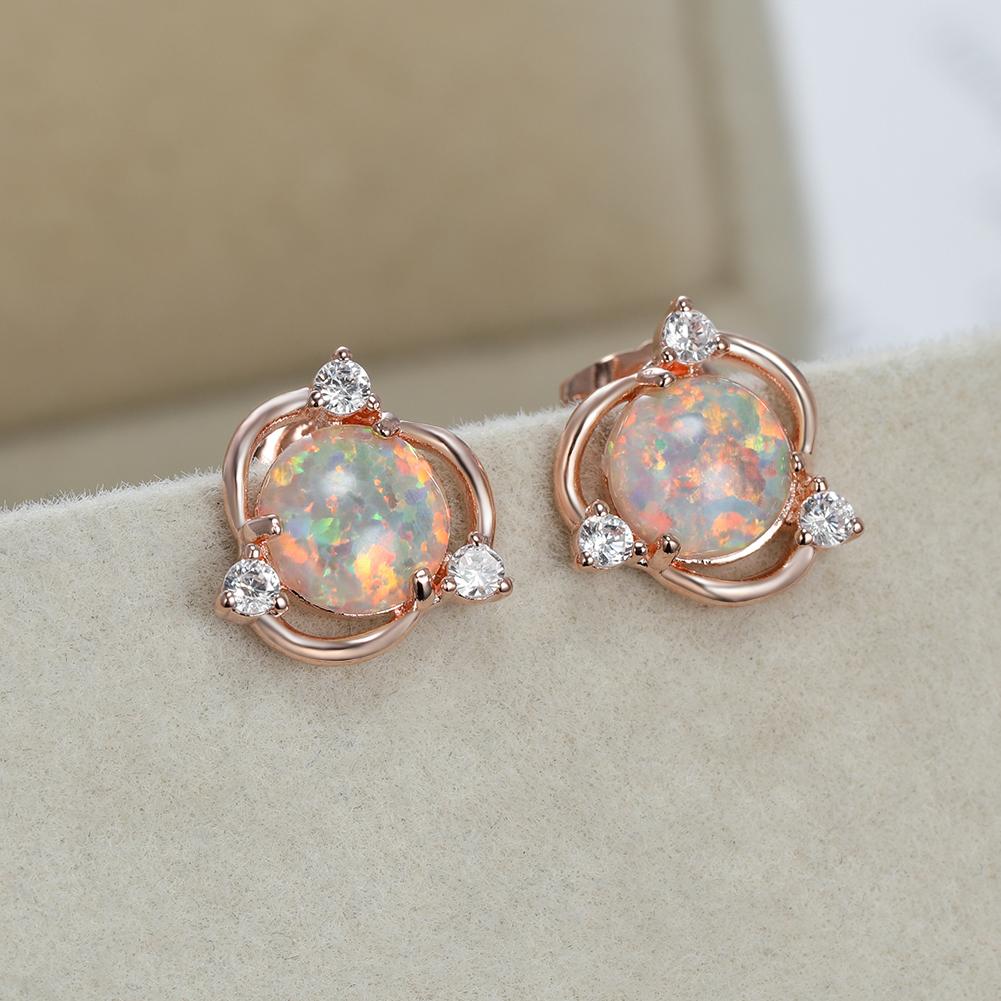 Cute Female White Earring Opal Small Round Zirconia Stud Earrings For Women Dainty Bridal Wedding Jewelry