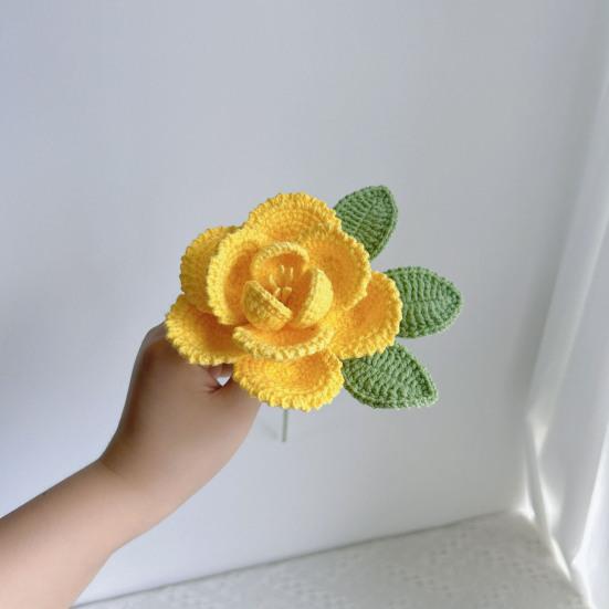 Ручная вязка крючком Цветок пиона Вязаный хлопковый букет пионов с листьями и длинным стеблем для свадебного домашнего декора Подарки на день рождения и годовщину