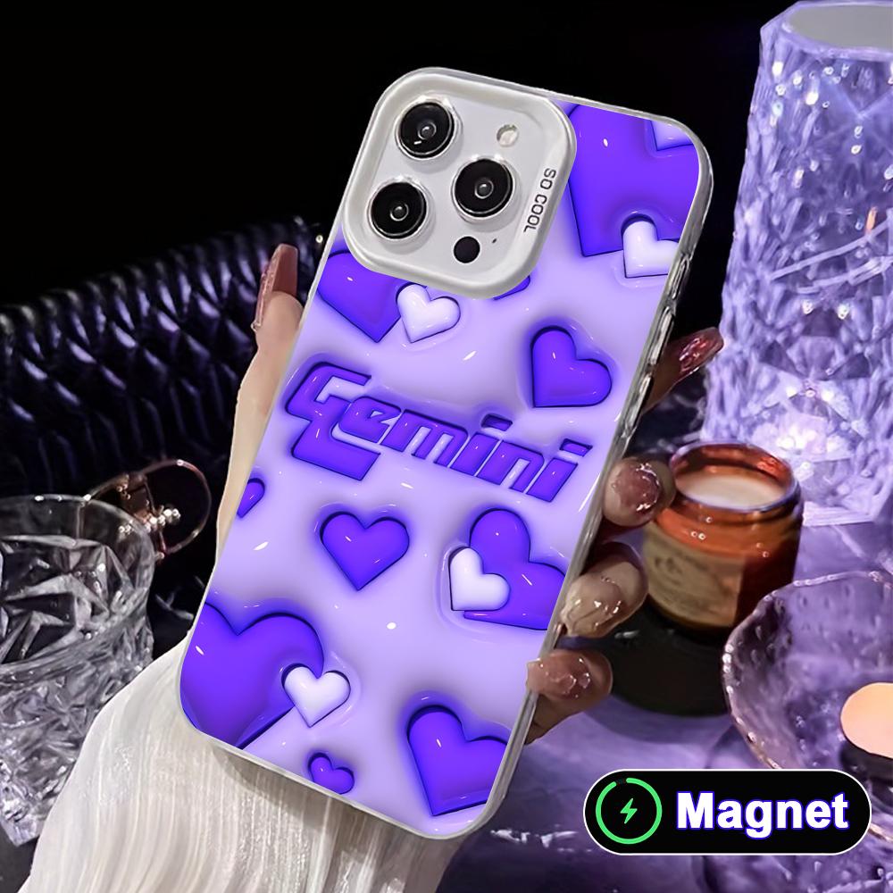 Чехол для телефона со знаком зодиака Близнецы для iPhone 17 16 15 14 13 12 11 X XR XS Air Pro Max Plus Цветной Серебристый Чехол MagSafe