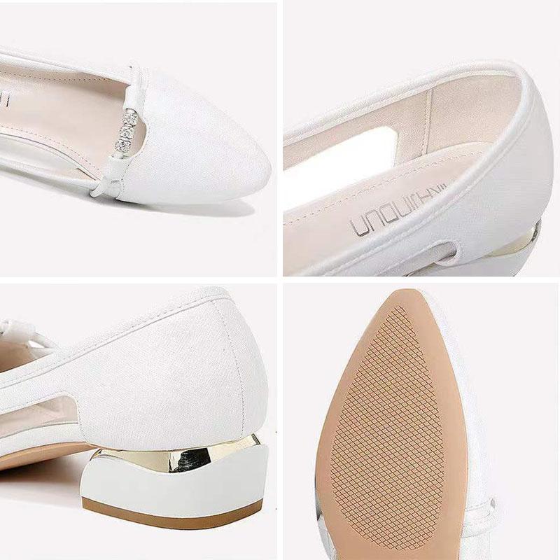 Shallow-mouthed Shoes Women's Low-heeled Spring and Autumn Shoes Joker White Thick Heel Work Shoes Anti-slip