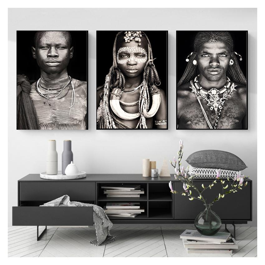 Украшение дома, черно-белая картина на холсте для гостиной, настенные картины Quadro Cuadros, африканские женские и мужские настенные художественные портреты