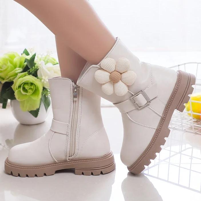 Ботинки для девочек, универсальные, с цветами, милые, детские, дышащие, простые, нескользящие, модные детские ботинки