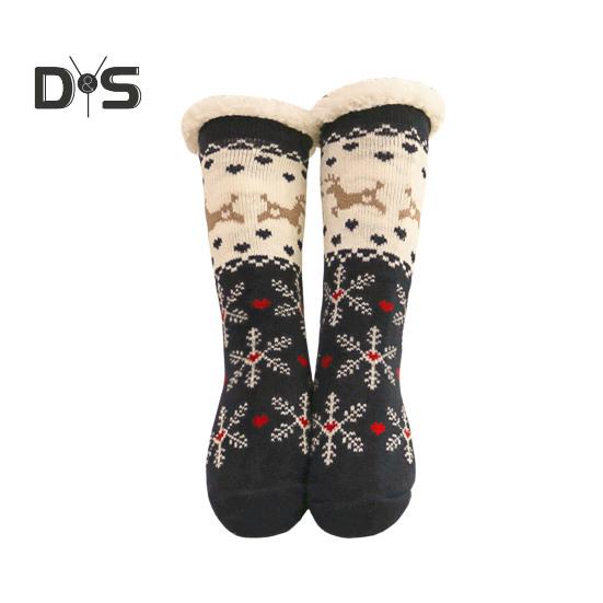 1 Pair Winter Floor Socks Thickened Fuzzy Plush Warmth Retention Christmas Elk Snowflake Print Leg Warmer Silicone Bottom Fall Winter Floor Socks
