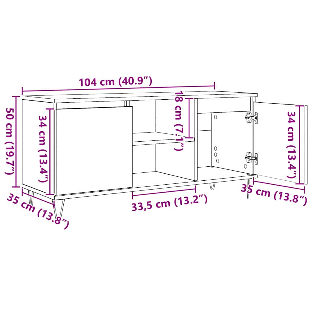 TV Cabinet Black Oak Effect 104 x 35 x 50 cm Engineered Wood
