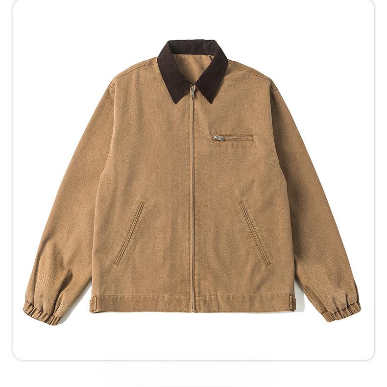 American Retro Washed Tooling Jacket Jacket for Men and Women American High-end Lapel Loose Ruffian Handsome Casual Top