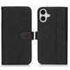 For iPhone 16 Plus Stand Case Litchi Texture Genuine Cow Leather Wallet Phone Cover RFID Blocking