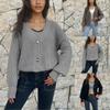 Women's Fashion V-neck Single-breasted Sweater Coat Solid Color Cardigan With Sleeves
