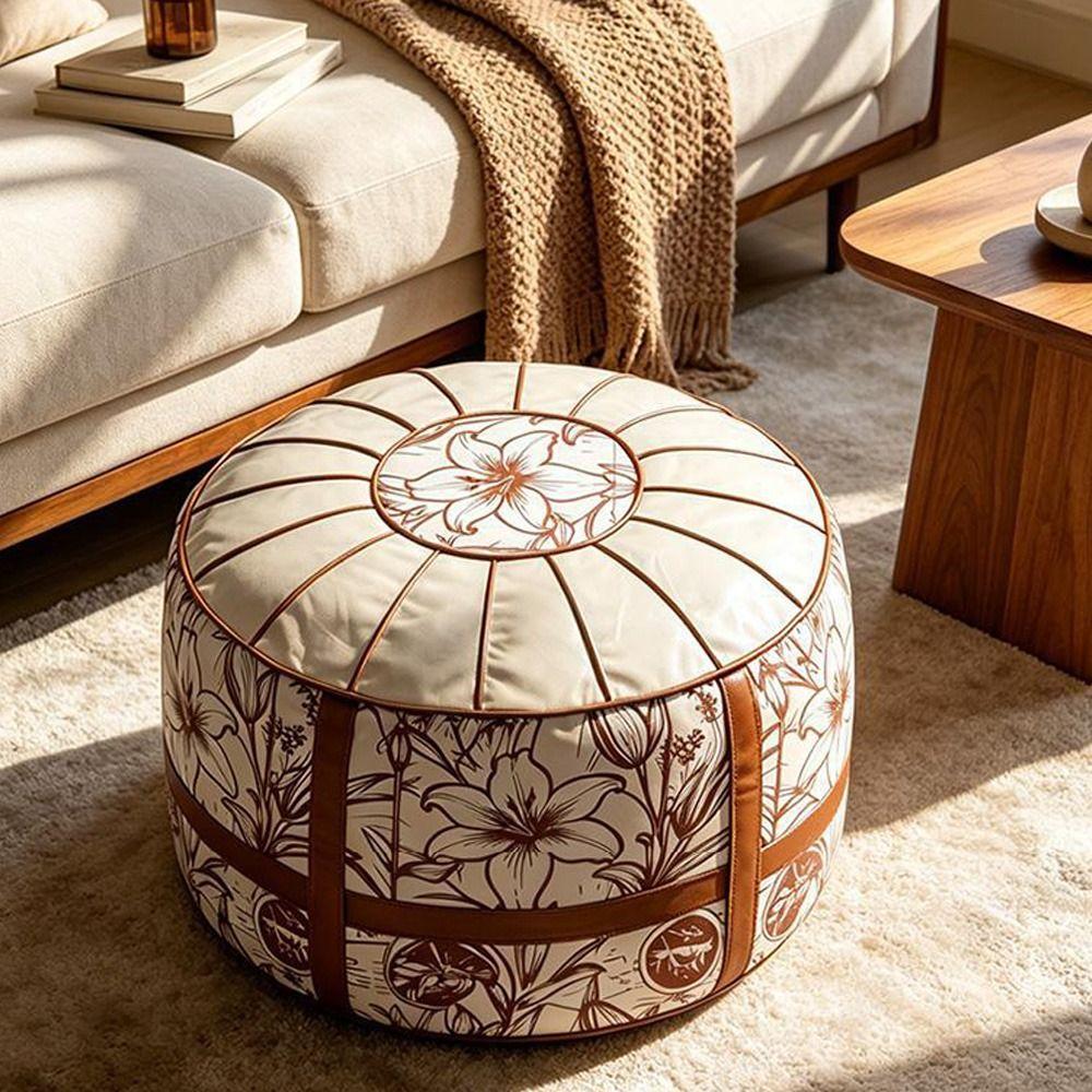 Fillable Design Ottoman Pouf Boho Pattern Storage Ottoman New Footstool Cover Home Use