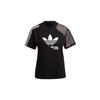 adidas Adidas Originals Trefoil Большой Логотип Полосатый Принт Сшитый Полосы Повседневная Футболка с Круглым Вырезом с Коротким Рукавом Опущенные Плечи Женская Футболка Черная HC7039