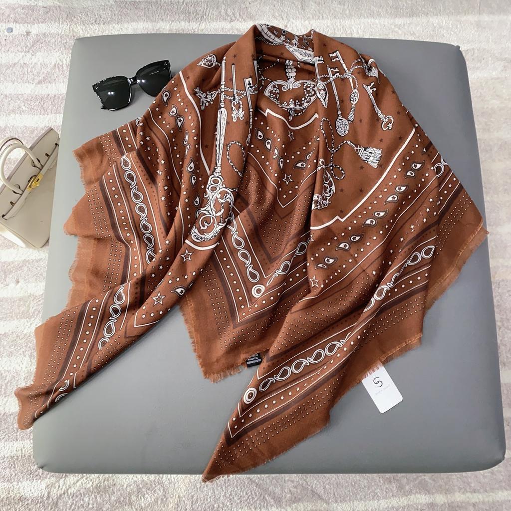 New Printed Tassel Large Square Scarf Women's Spring Thin Fashion Versatile Silk Scarf Shawl Mother's Day Gift for Mother