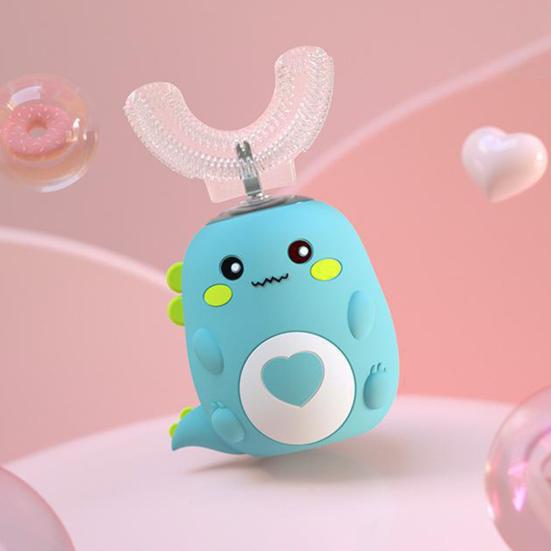 Детская U-образная электрическая зубная щетка IPX7 Водонепроницаемая 2 режима Регулируемая 360-градусная чистка с изображением динозавра для малышей Мальчиков и девочек Перезаряжаемая зубная щетка