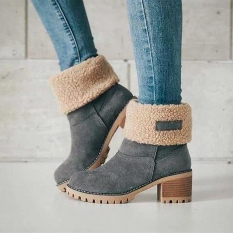 Cross-border Autumn and Winter New European and American Low Boots, Velvet Warm Large Size Thick Heel Student Casual Flat Women's Boots
