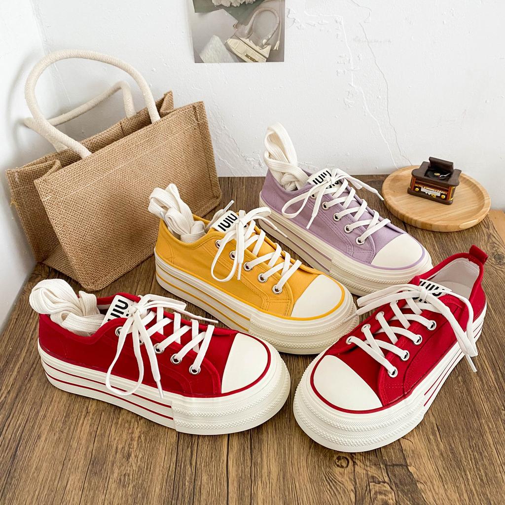 H1323 резинка/два шнурка, популярная парусиновая обувь на толстой подошве, женские белые туфли с круглым носком, универсальные и тонкие туфли для доски