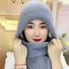 Women Winter Hat with Scarf Thick Warm Plush Windproof Cycling Headwear Solid Color Elastic
