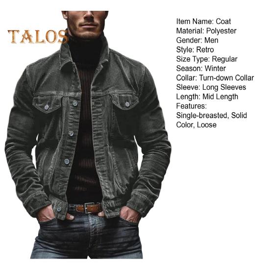 Мужское весенне-осеннее пальто из вельвета с отложным воротником, свободная верхняя одежда, однобортное свободное пальто с длинным рукавом на пуговицах для свиданий, повседневной носки, школы