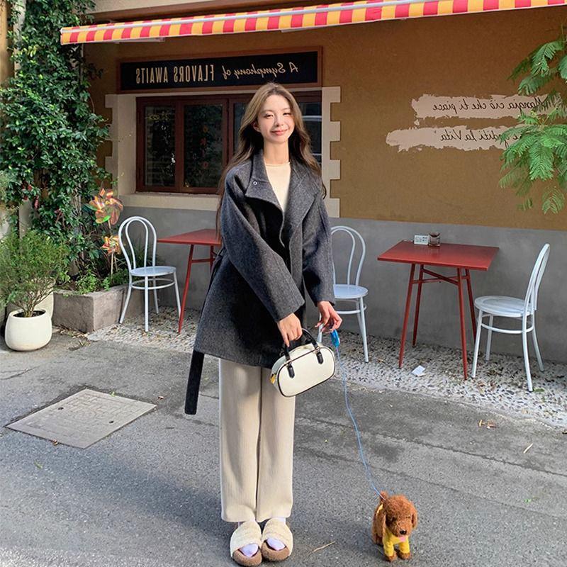 2025 Женское пальто из шерсти петит двустороннее - Короткий воротник-стойка Осенне-зимний стиль со спандексом.