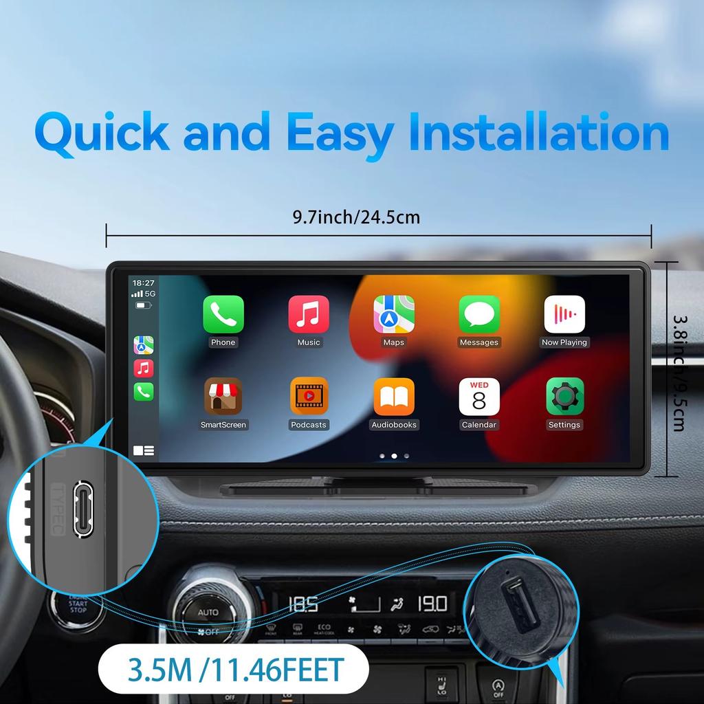 Portable Car Screen High Definition 10Inch Wireless Carplay Android Auto Touch Display with AR Audio and GPS Navigation System