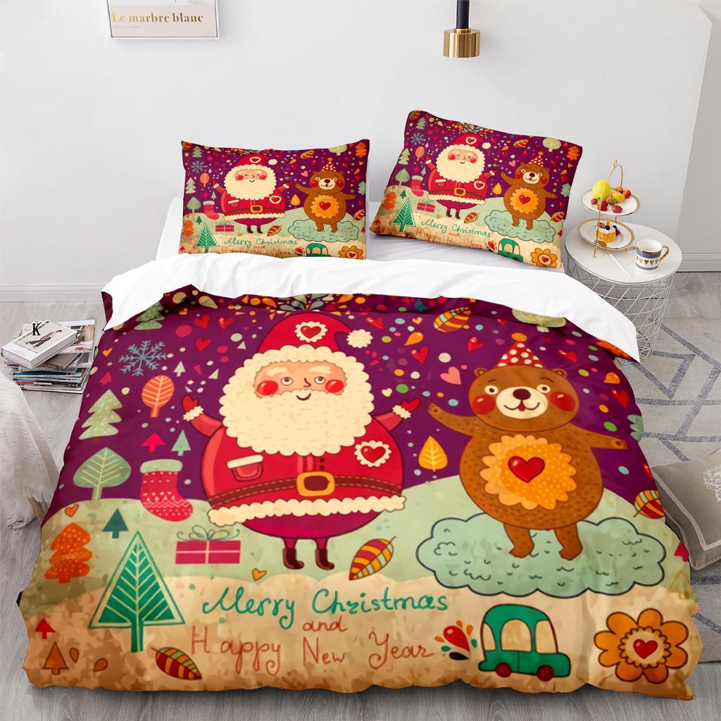 3d Three-piece Set European and American Size Santa Claus Quilt Cover Home Textiles