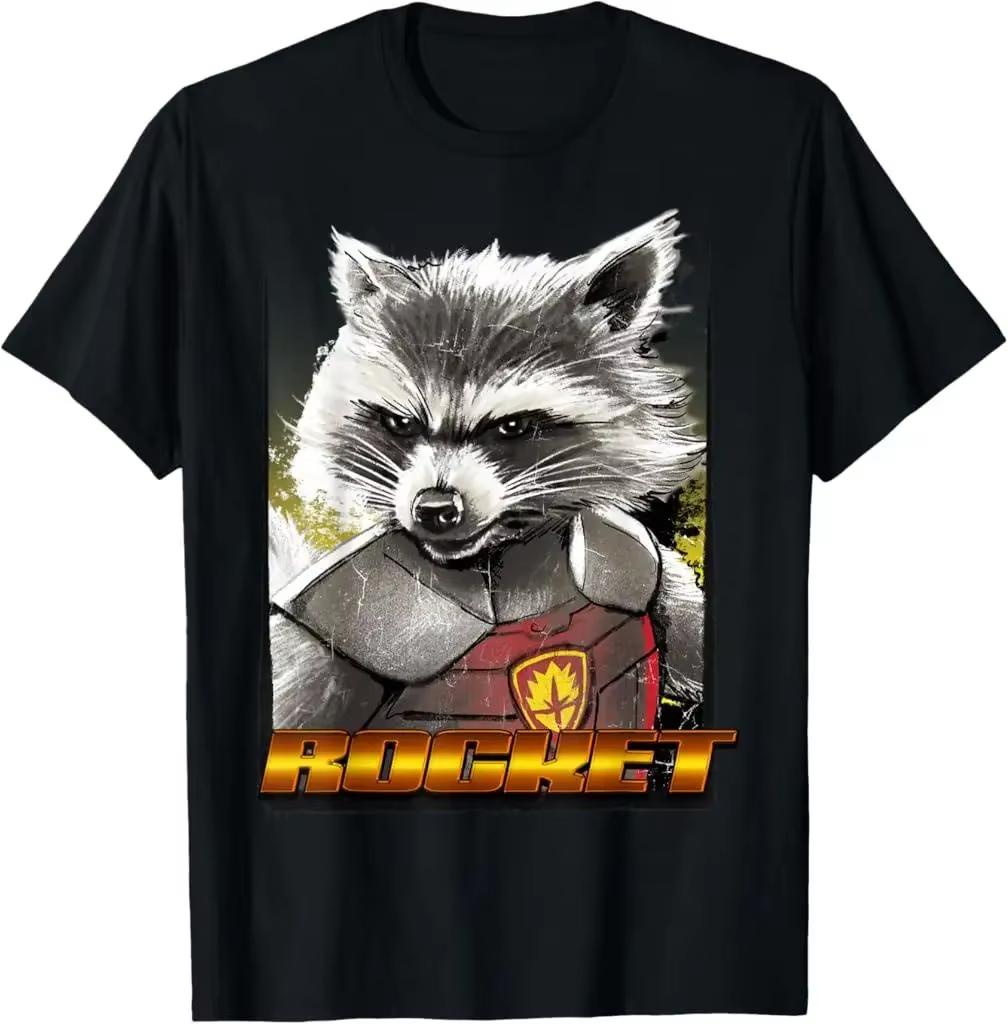 Authentic 2026 New Summer Rocket Raccoon Print Large Size Unisexs LooseFitting Casual ShortSleeved TShirt