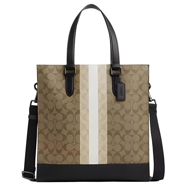Coach Graham 36 Striped Design Detachable Shoulder Strap Coated Canvas And Smooth Calfskin Tote Bag Shopping Bag Shoulder Handbag Large CQ037-QBE7V