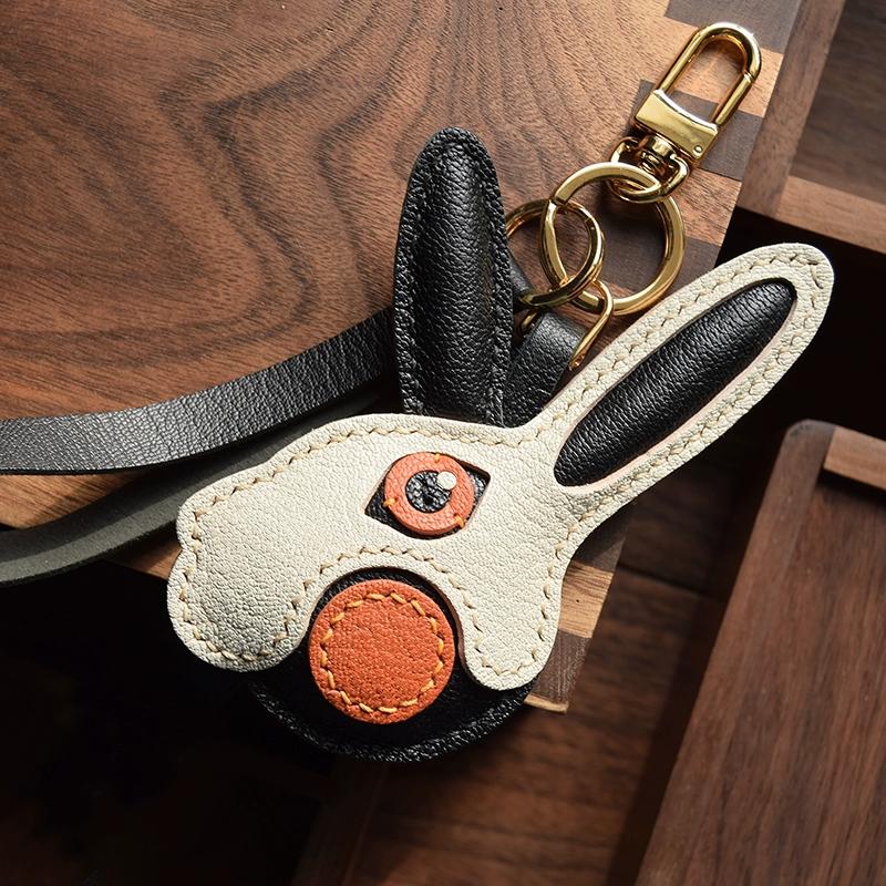 Original Design Rabbit Rabbit Leather Car Key Bag Pendant Handmade Personalized Niche Trendy Girl Key Chain