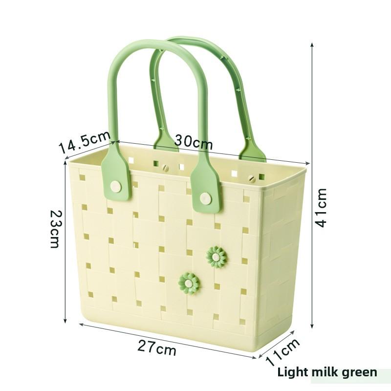 Portable Picnic Basket - Cream-colored Outdoor Soft Material - Bottom for Draining Water - Washroom and Bathing Area Storage Basket