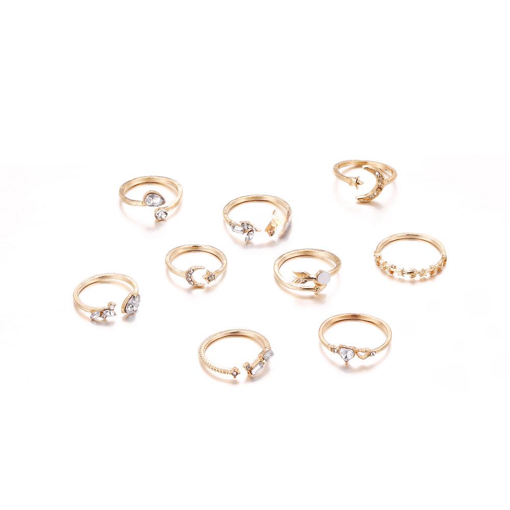 Набор из 9 колец для женщин с европейской и американской тематикой «Любовь», «Бабочка», «Звезда», «Луна» и бриллиантами