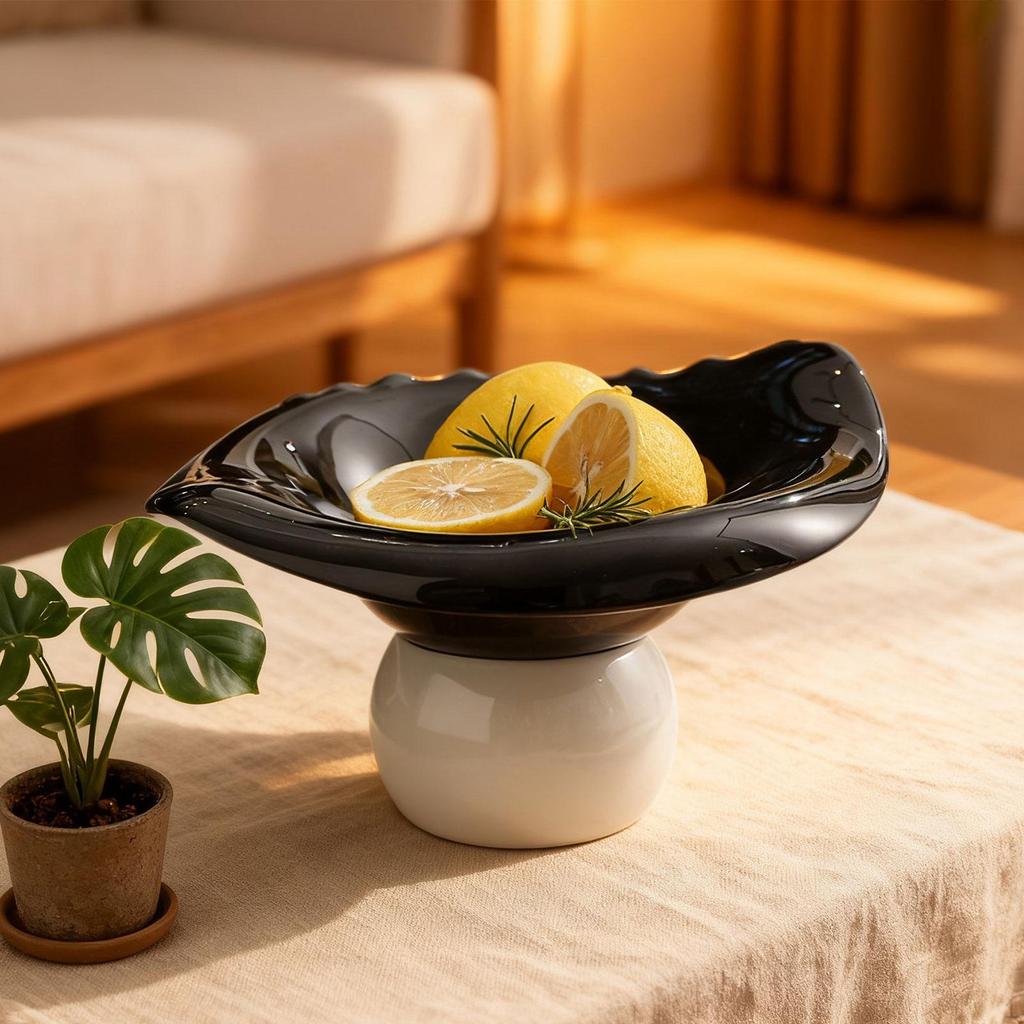 Ceramic Pedestal Fruit Bowl, Snacks Storage Tray, Salad Plate, Appetizer Serving Dish for Desktop