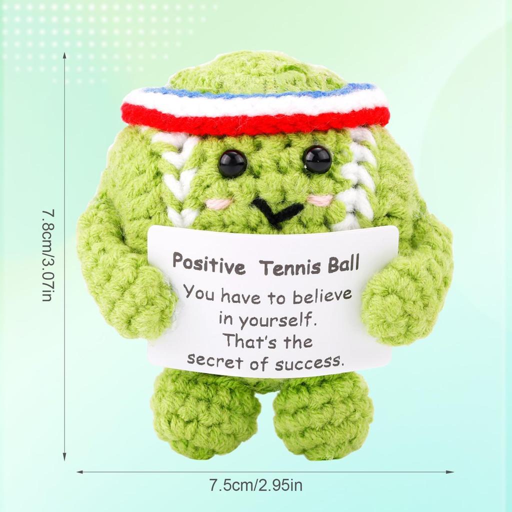 Funny Crochet Inspirational Tennis Ball Positive Knitted Sport Doll wIth Card Handmade Knitted Tennis Ball for Party Decoration