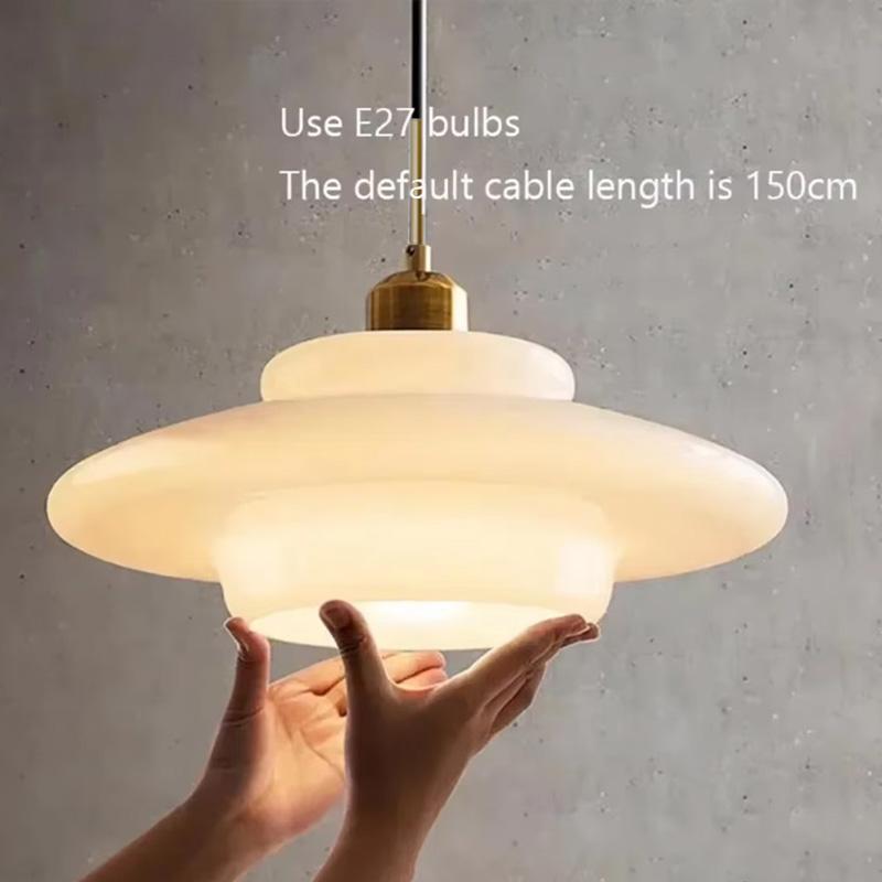 Nordic Cream Wind Glass Pendant Light Art Decorative Hanging Lamp For Kitchen Island Dining Room Bedside Modern LED E27 Fixture