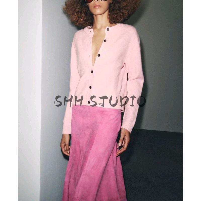 Autumn New Women clothes Short Bottoming Shirt Cardigan round Neck Long sleeve Plain Stitch Knitted Outerwear 6771104