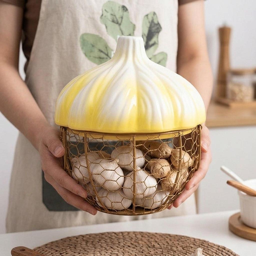 Egg Basket Ginger Garlic Storage Basket Decorative Portable with Handles Versatile Fresh Egg Holder Ceramic Holder for Ginger